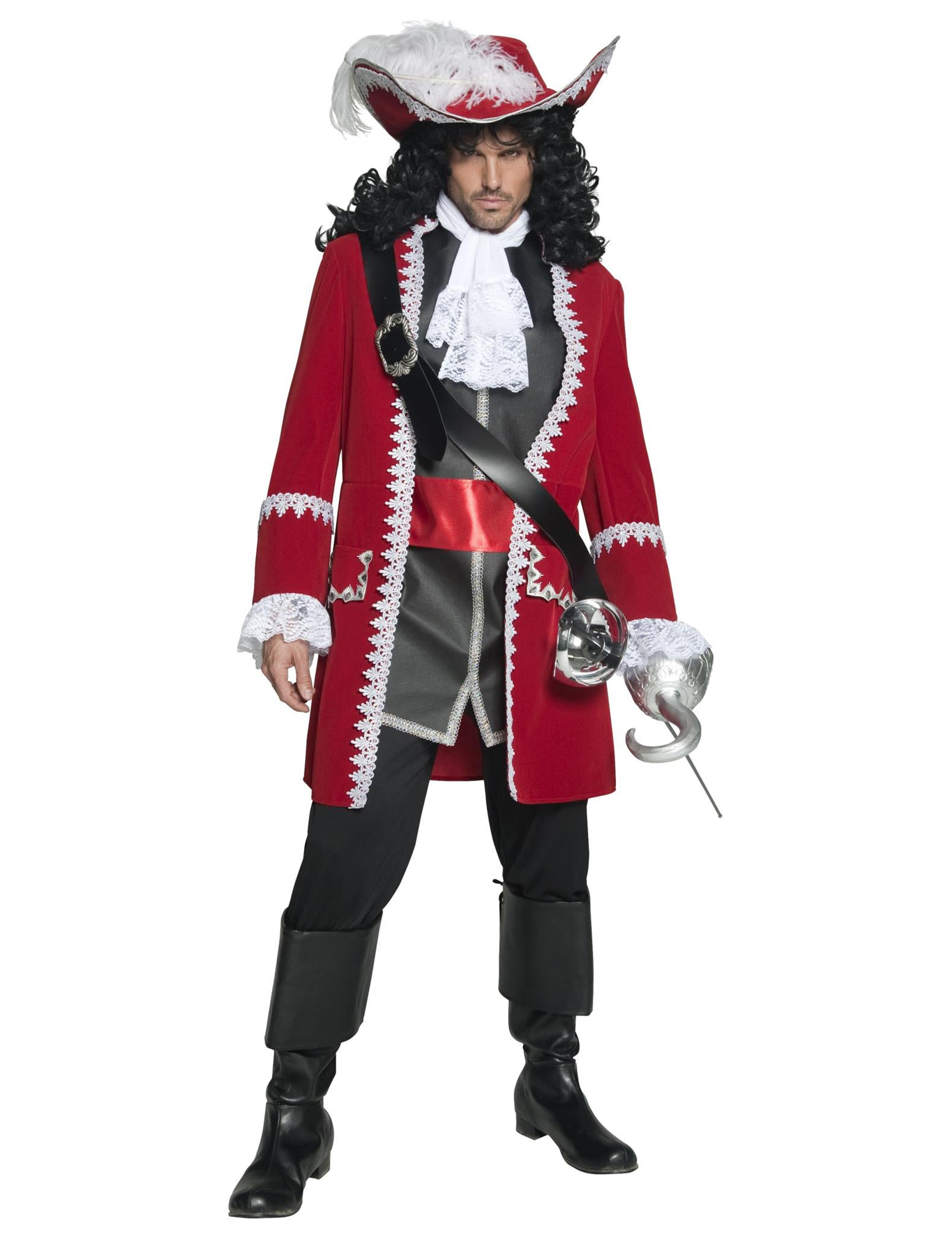 Edles Piratenkapitän-Kostüm Musketier-Kostüm rot-schwarz-weiss