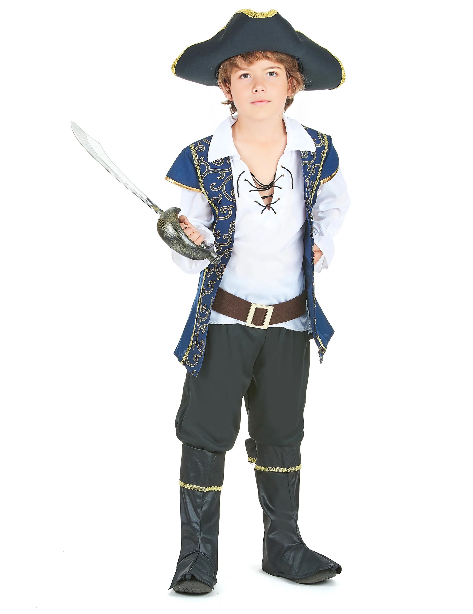 Eleganter Pirat Kinderkostüm blau-gold-weiss