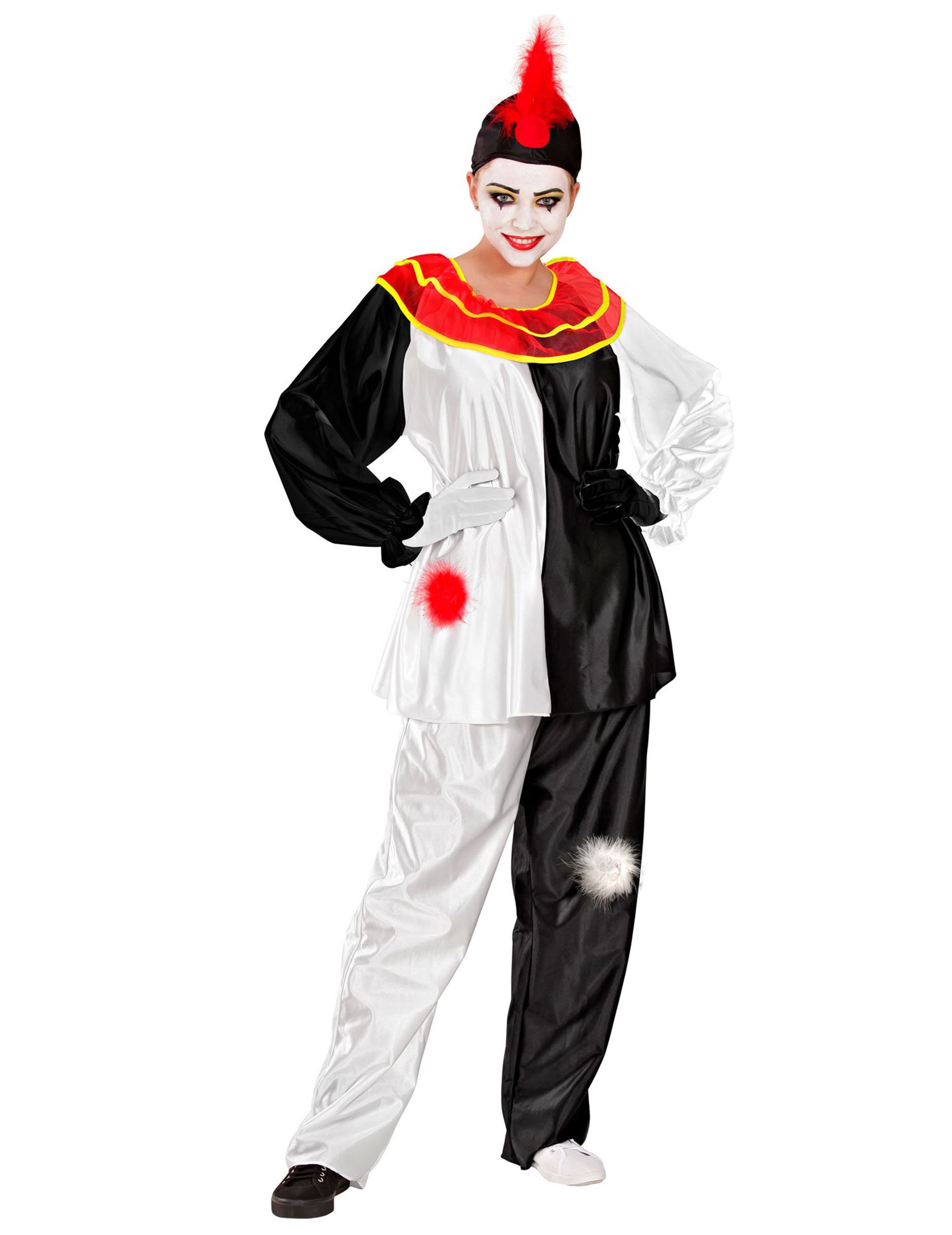 Harlekin Kostüm Pierrot schwarz-weiss-rot