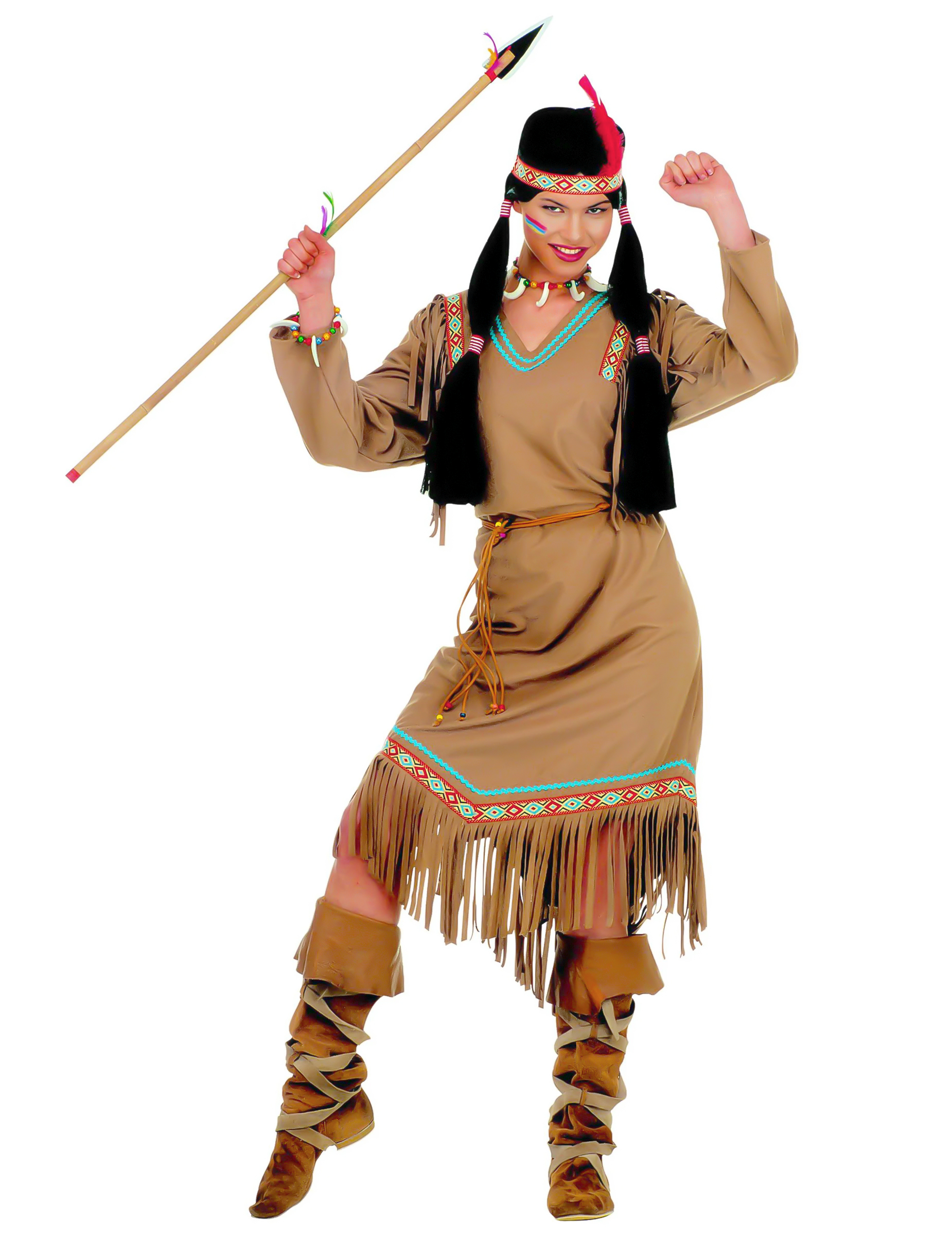 Indianerin-Damenkostüm Western Karnevalskostüm hellbraun