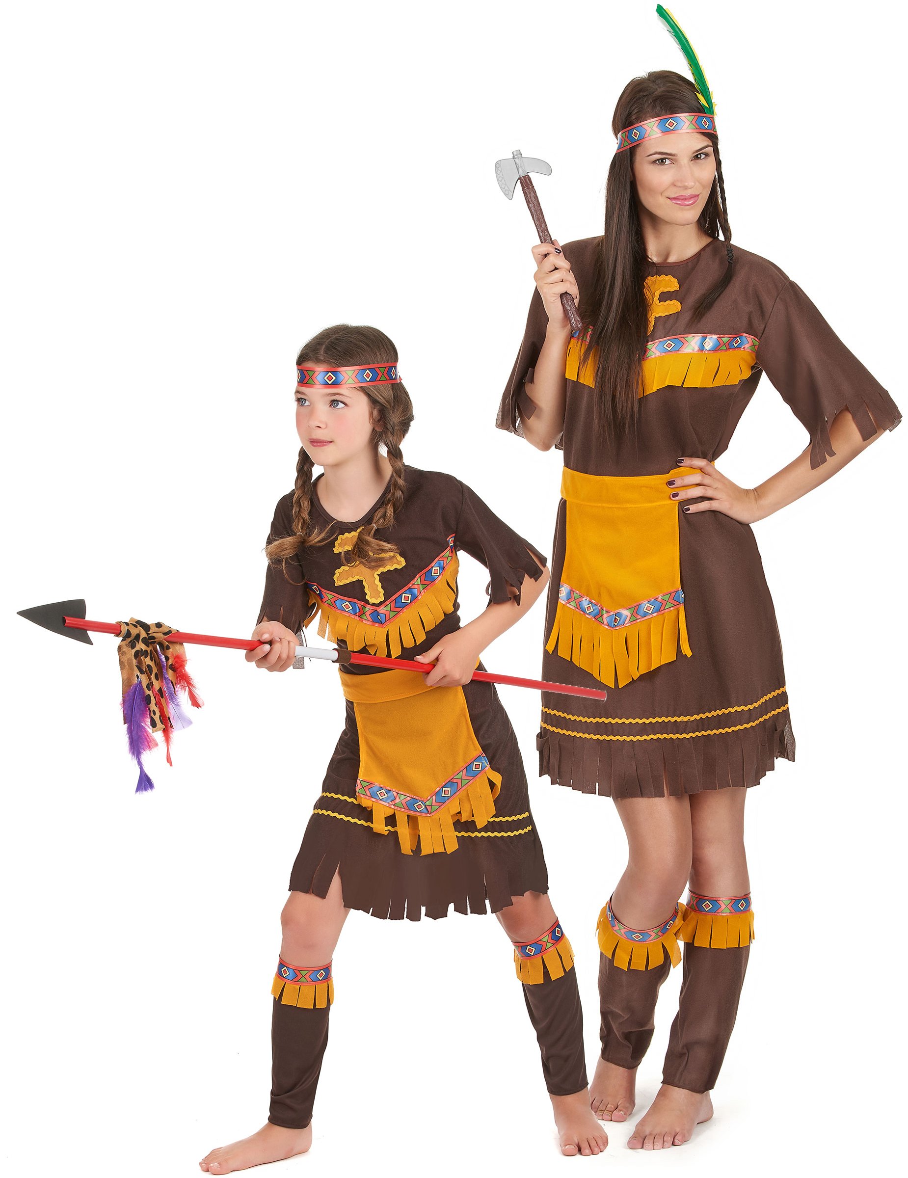 Indianerinnen-Kostüm für Mutter und Tochter braun-gelb
