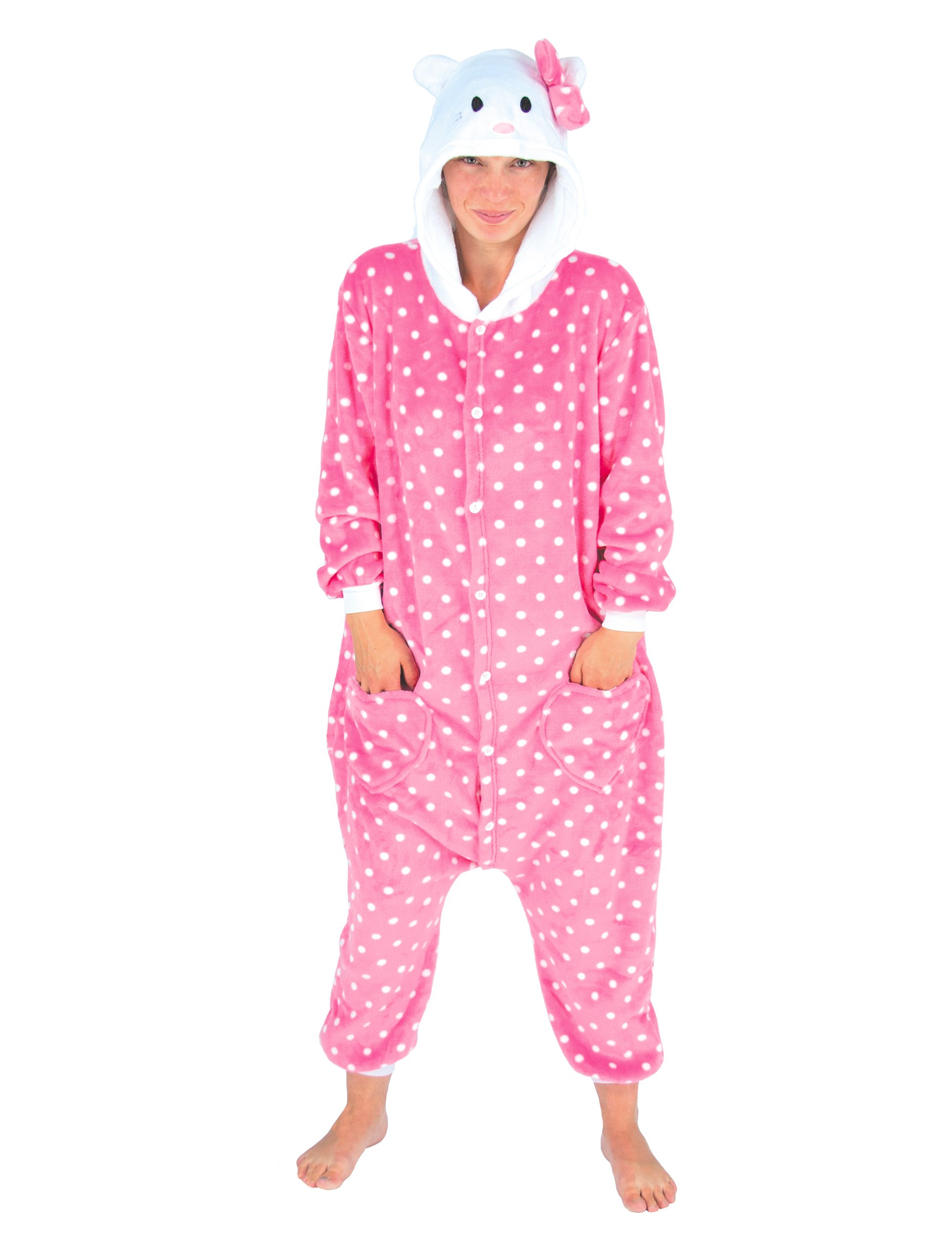 Katzen-Overall für Damen Faschingskostüm rosa-weiss