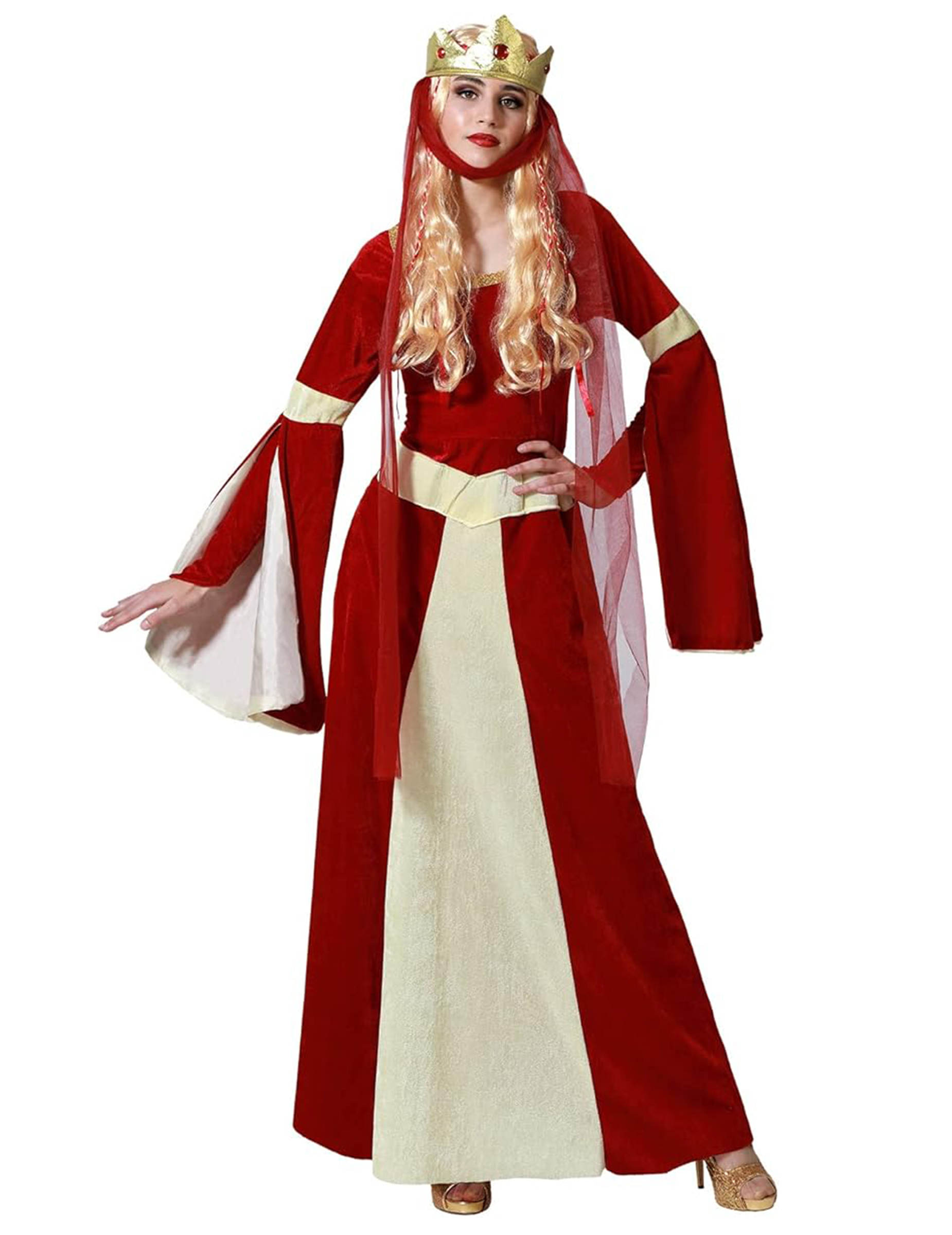 Kostüm Burgfräulein für Damen rot-gold