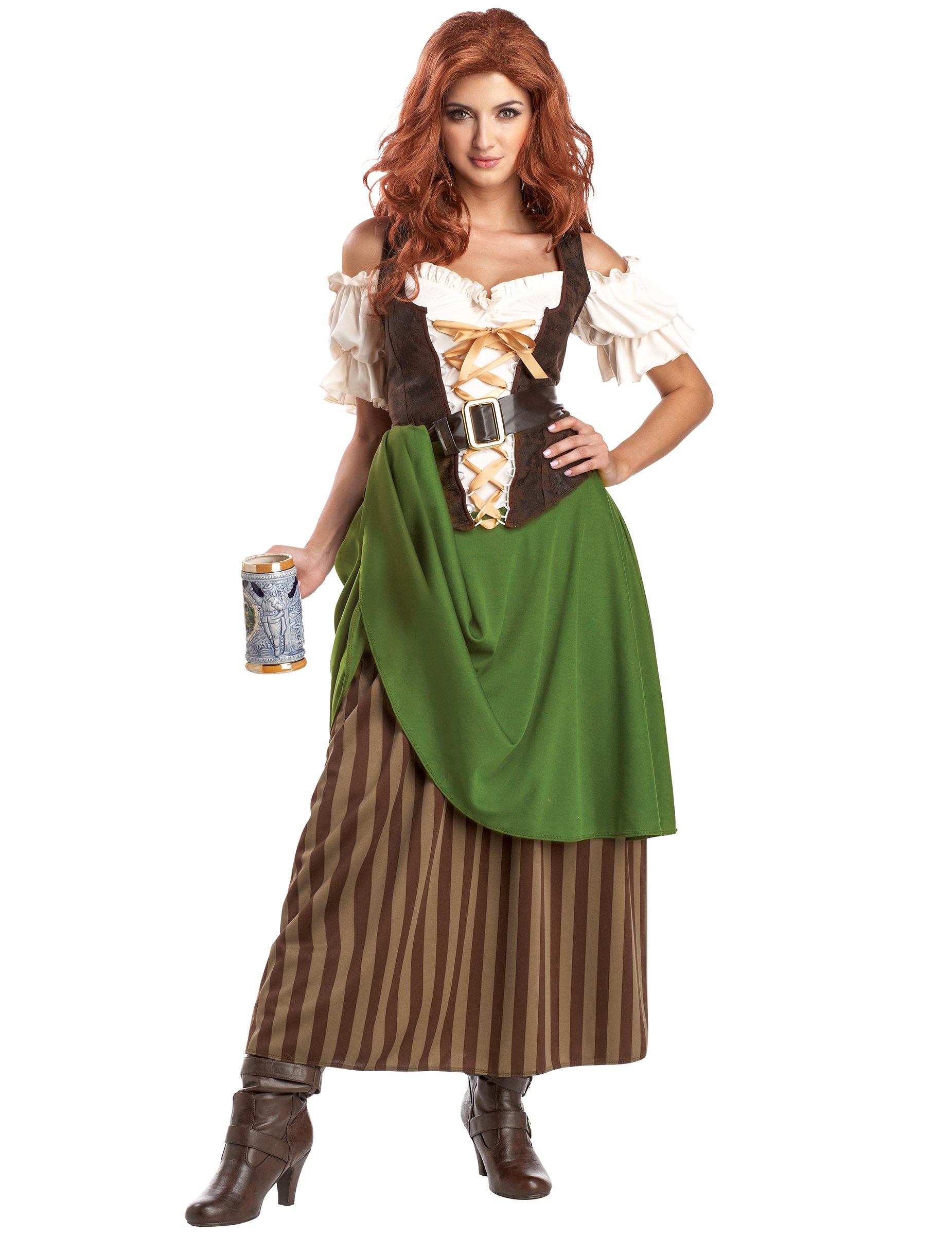 Mittelalterliche Tavernen Magd Damenkostüm braun-beige-grün