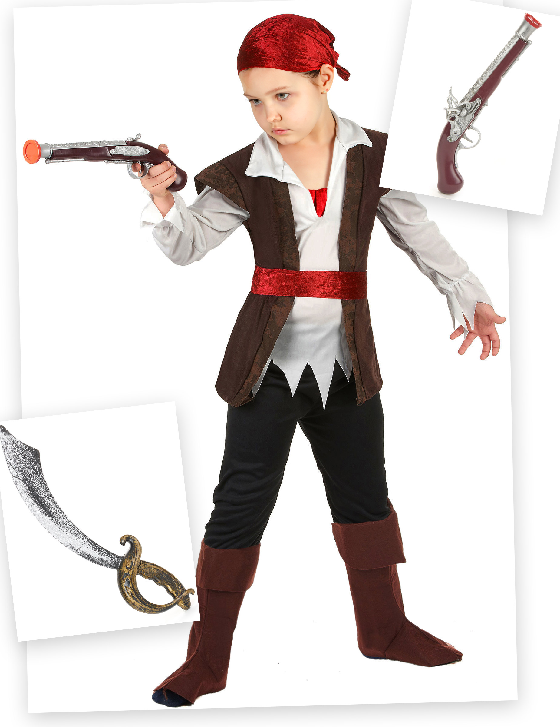 Piratenkostüm für Kinder schwarz-weiss-rot