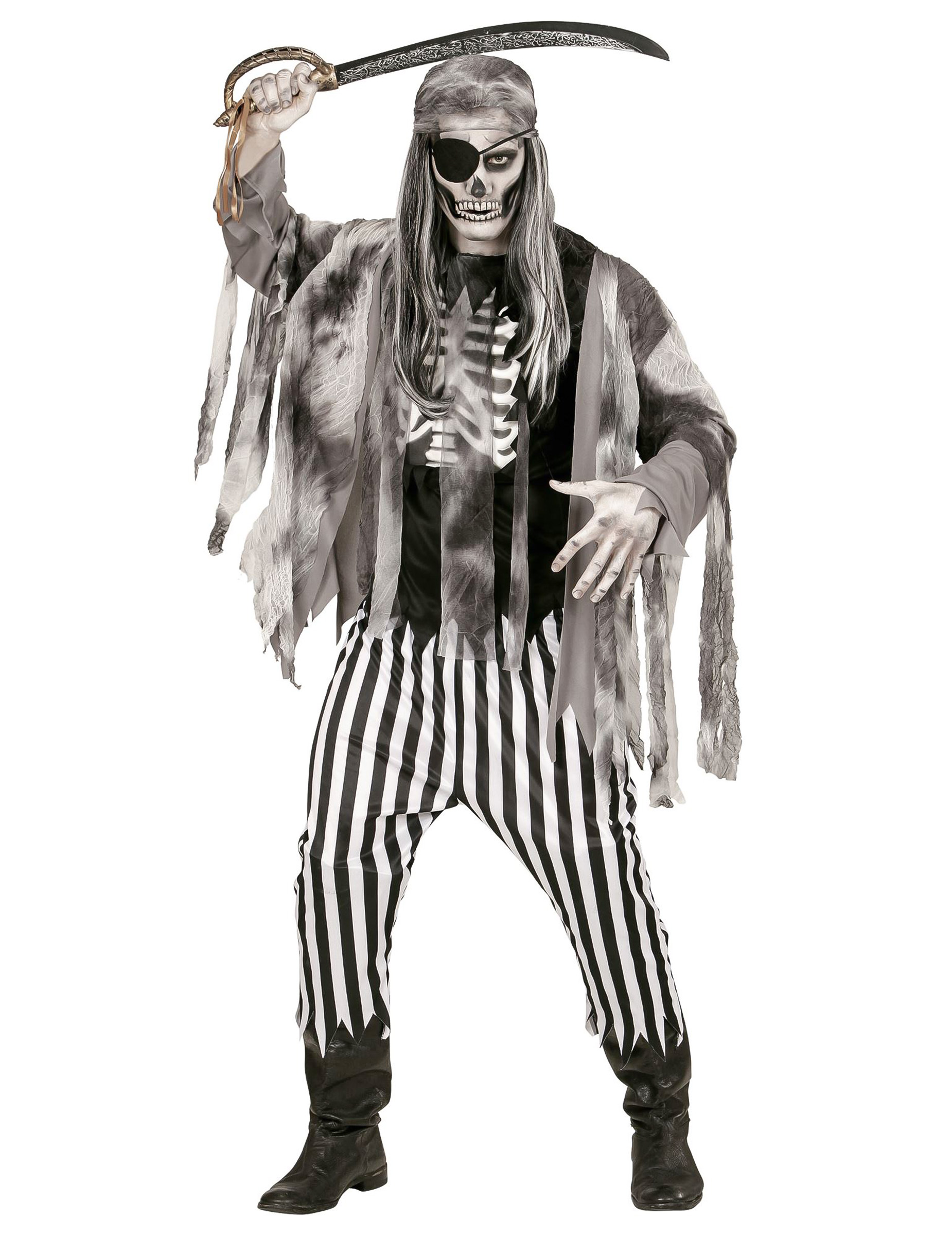 Plündernder Geisterpirat Herrenkostüm für Halloween schwarz-grau-weiß