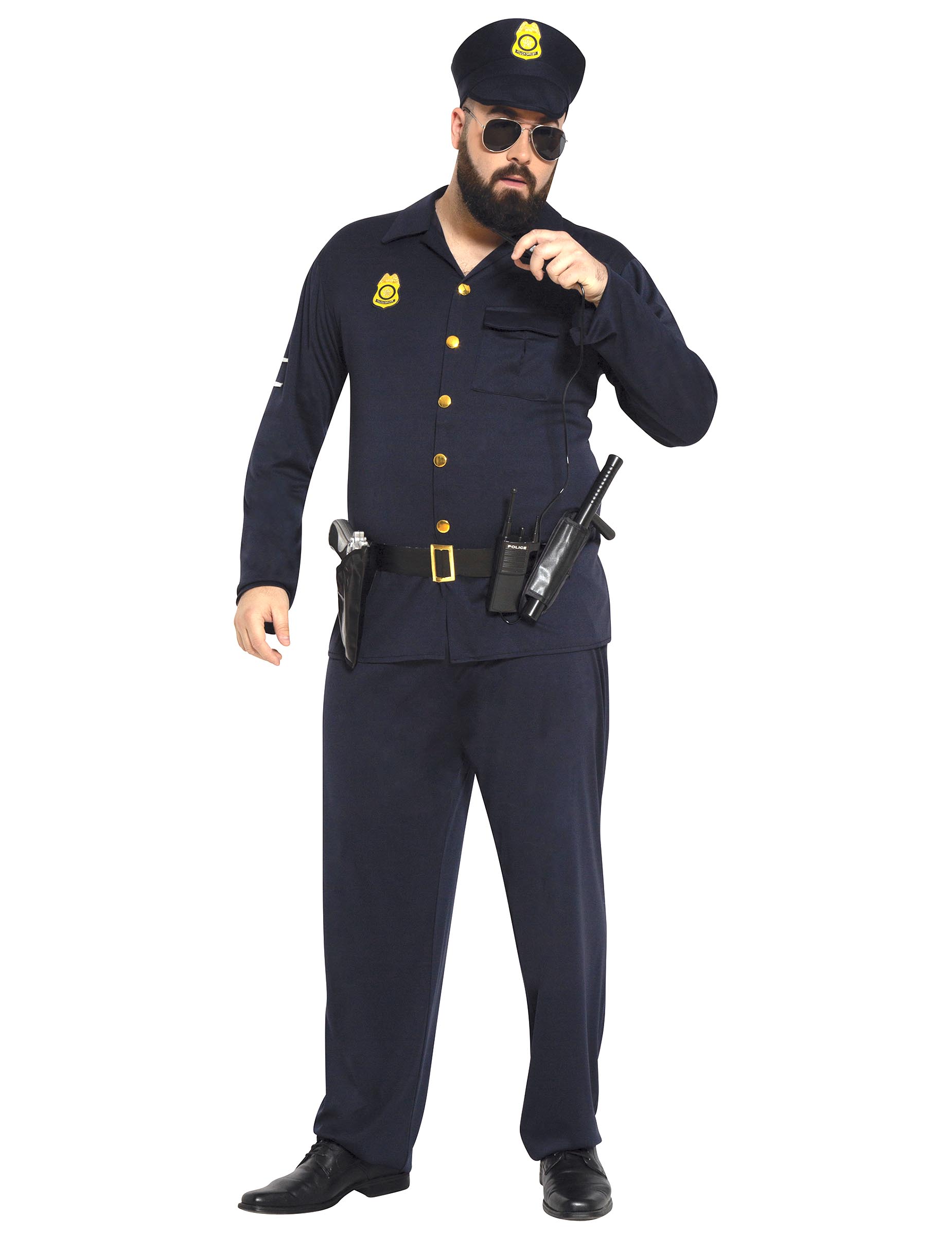 Polizistenkostüm für Herren in Übergröße blau-goldfarben