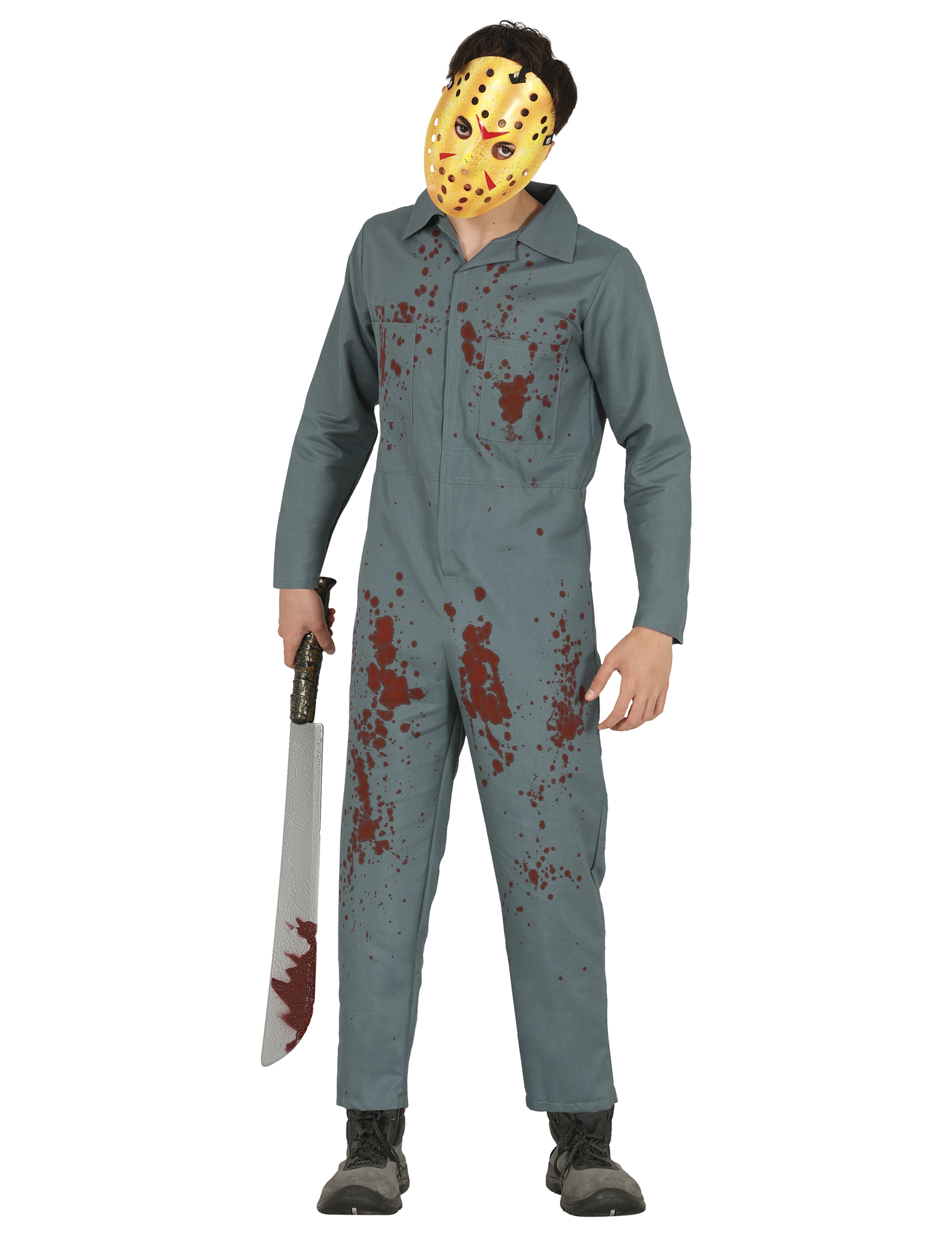 Serienmörder-Kostüm Hockey-Killer grau
