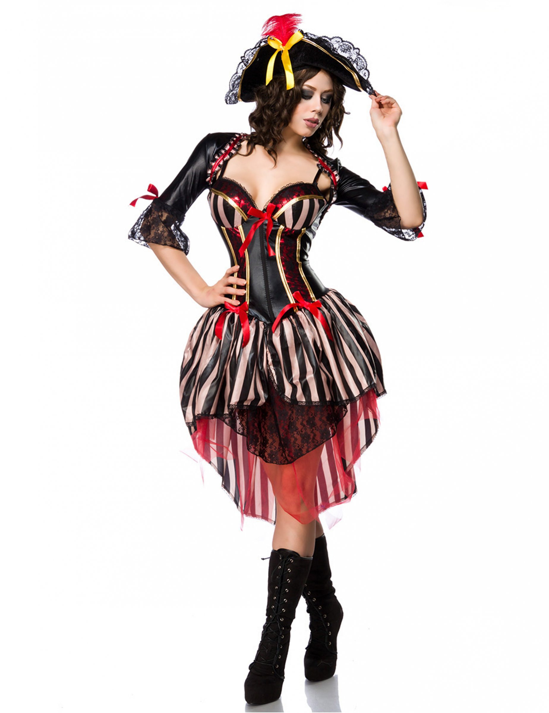 Sexy Piraten-Kostüm für Damen Faschingskostüm schwarz-rot-beige