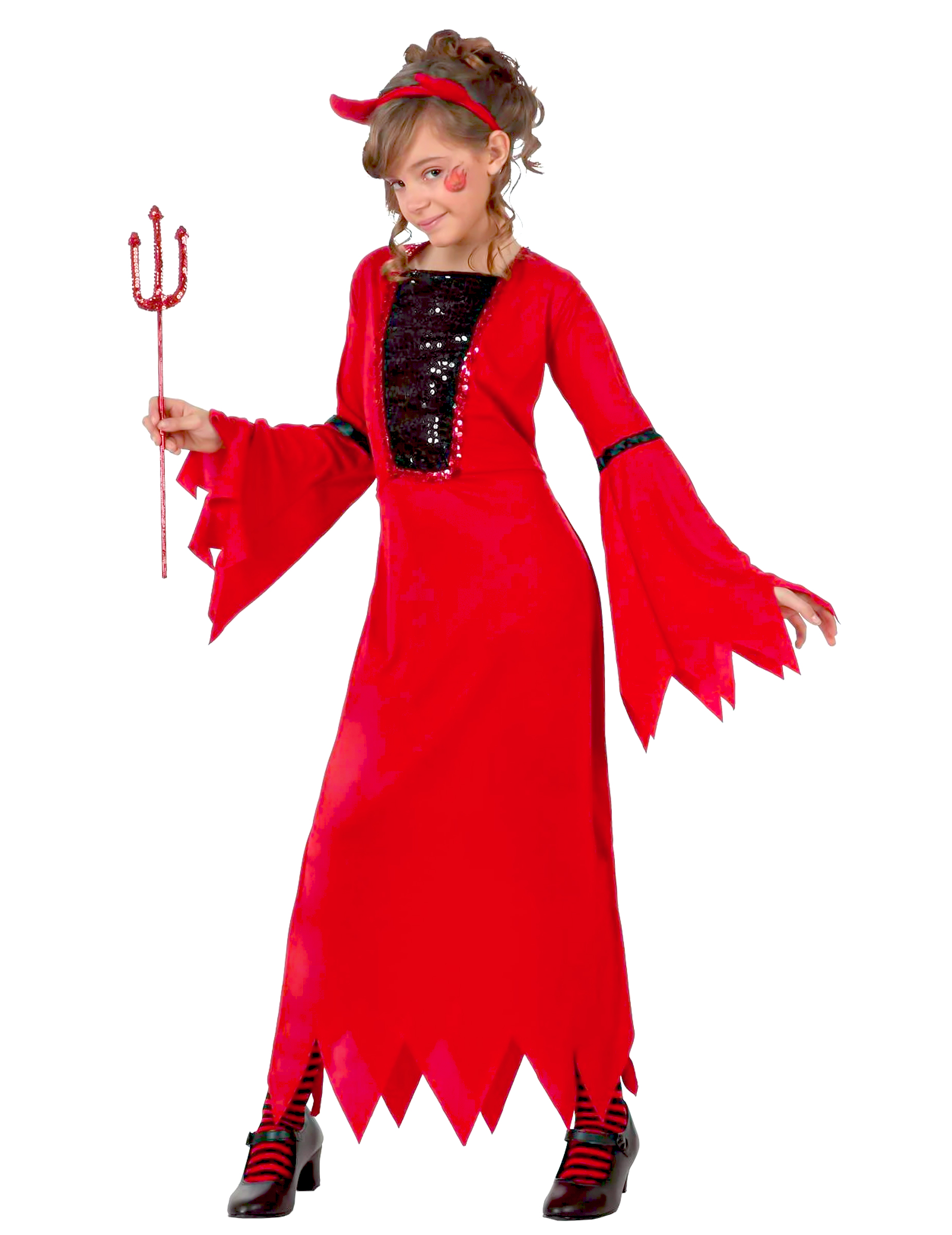 Teufelinkostüm für Mädchen Halloween rot-schwarz
