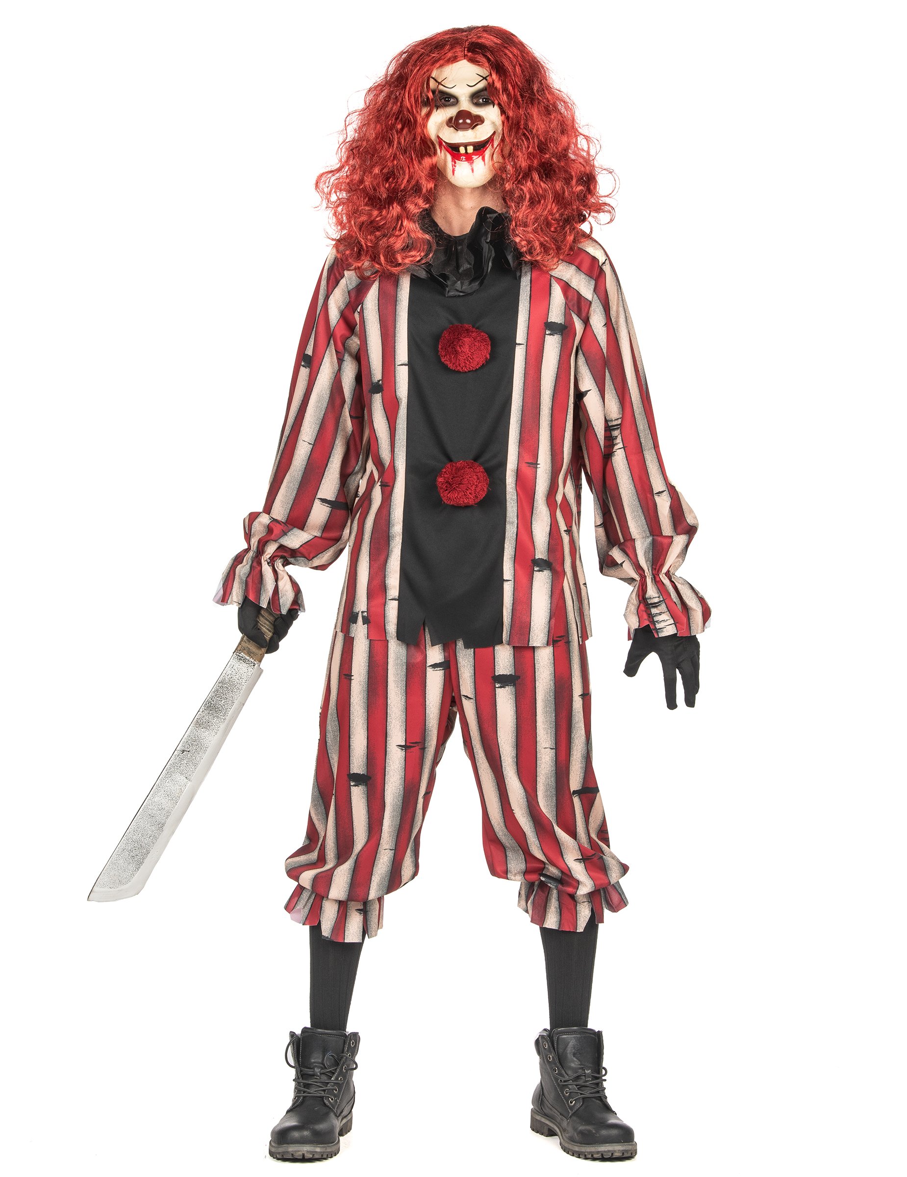 Dämonisches Clown-Kostüm für Herren Halloween-Kostüm rot-grau