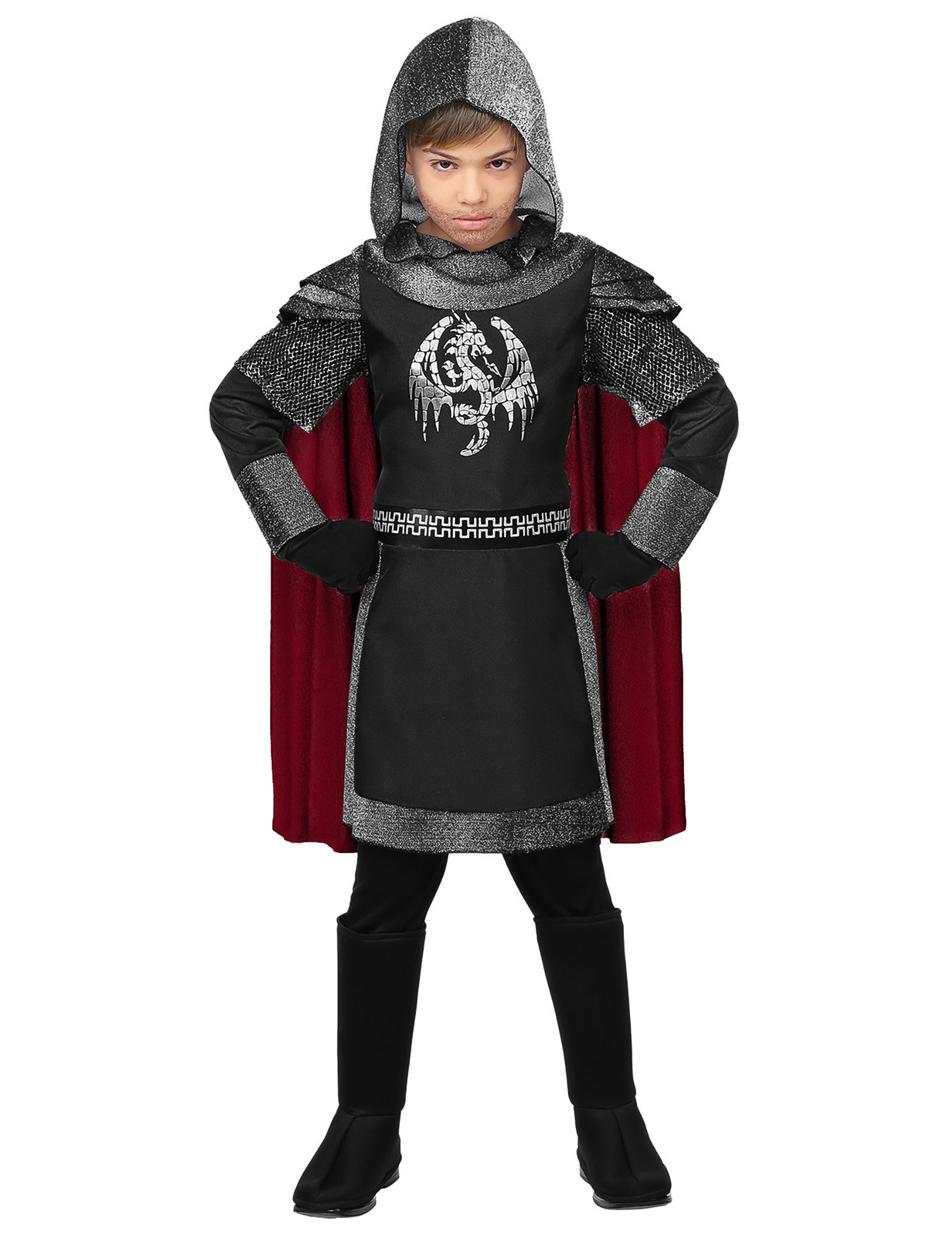 Mutiger Drachen-Ritter Kinder-Kostüm für Jungen grau-schwarz-rot