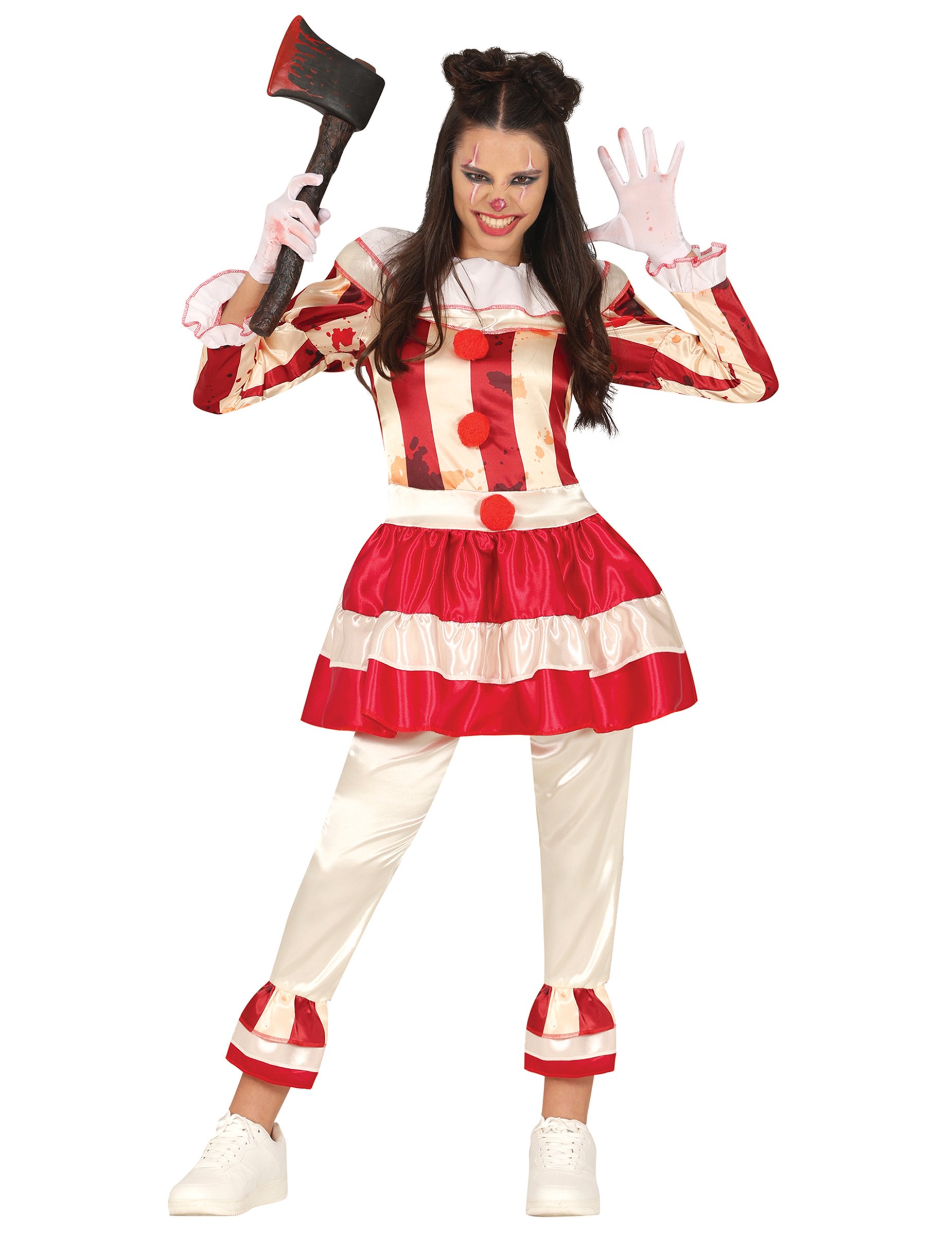 rot-weißes Horrorclown Kostüm für Mädchen