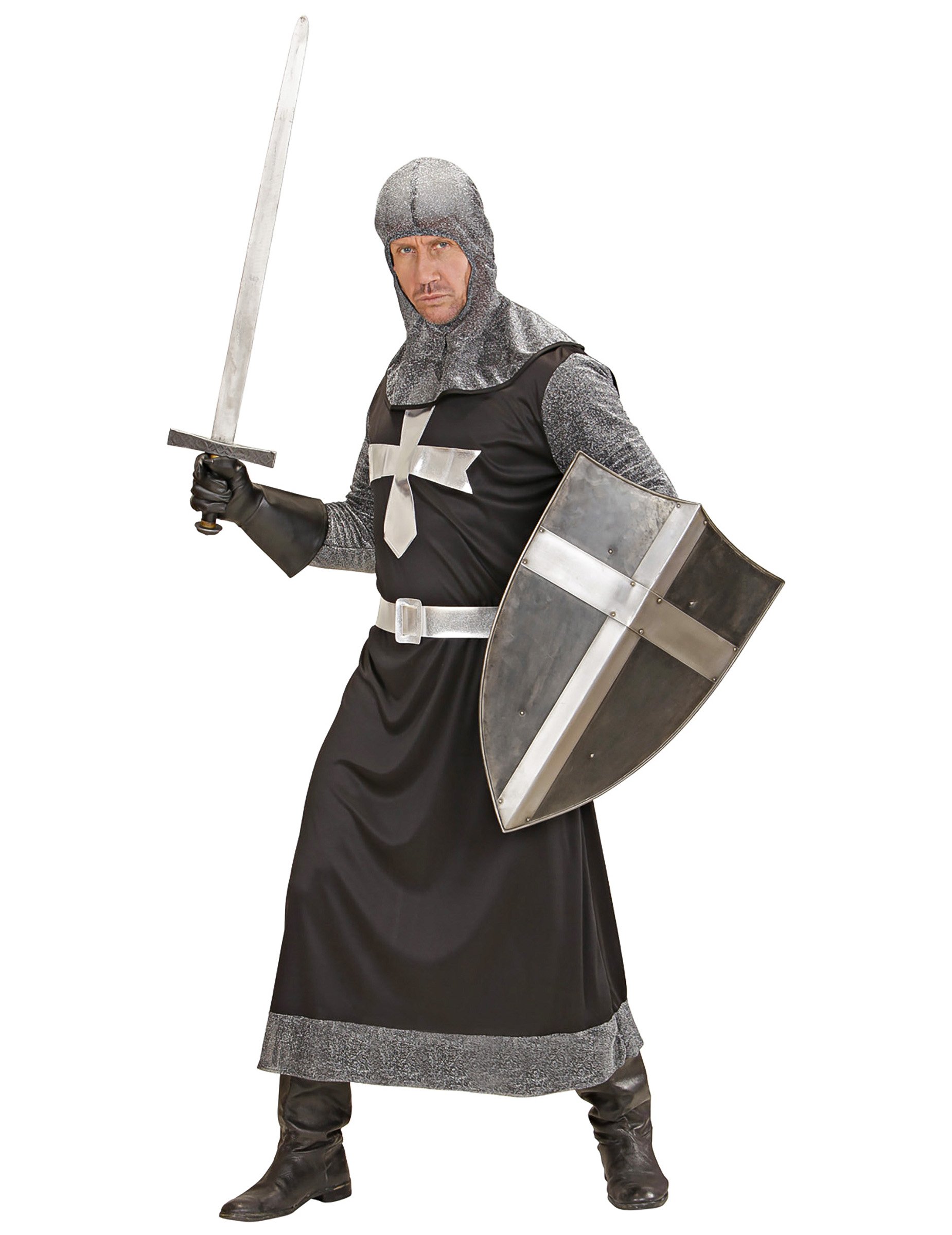 Schwarzer Ritter Kostüm schwarz-grau-silber