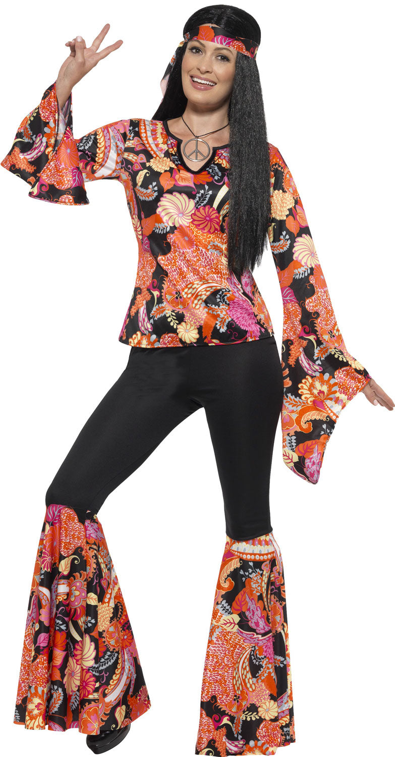 Funky Freya Hippie Kostüm für Damen - L schwarz-orange | Karneval & Fasching | Kostüme.com