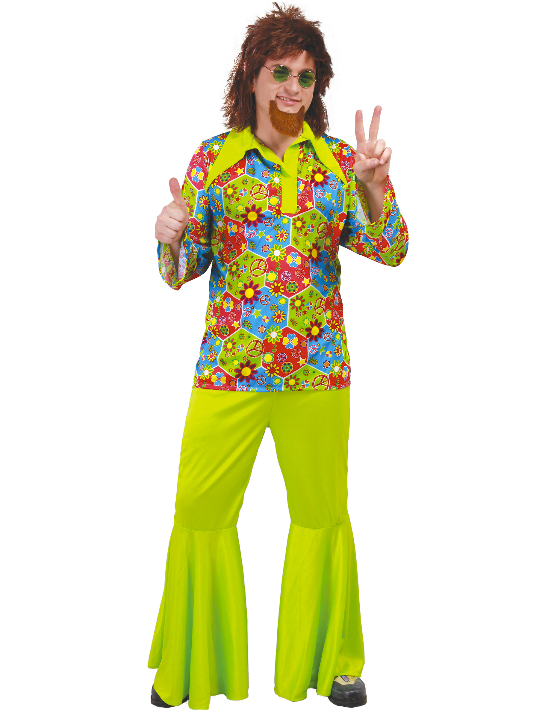 Hippie-Kostüm für Herren grün-bunt