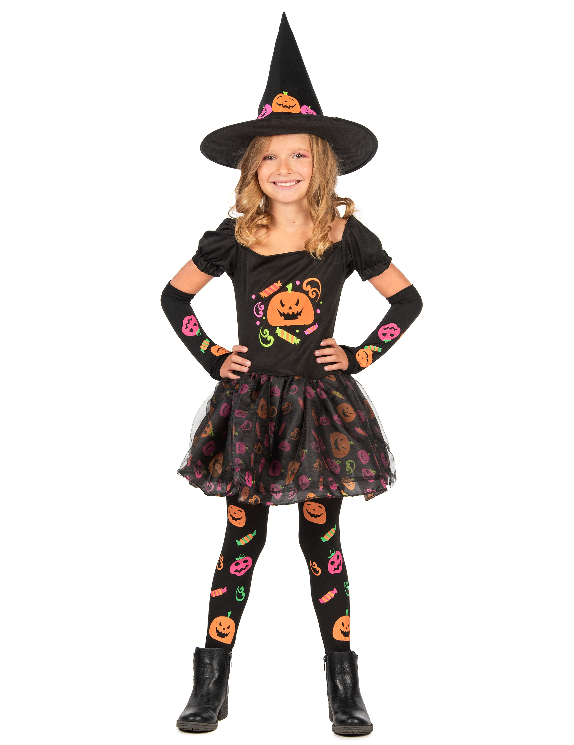Kleine Kürbis-Hexe Kinderkostüm schwarz-bunt