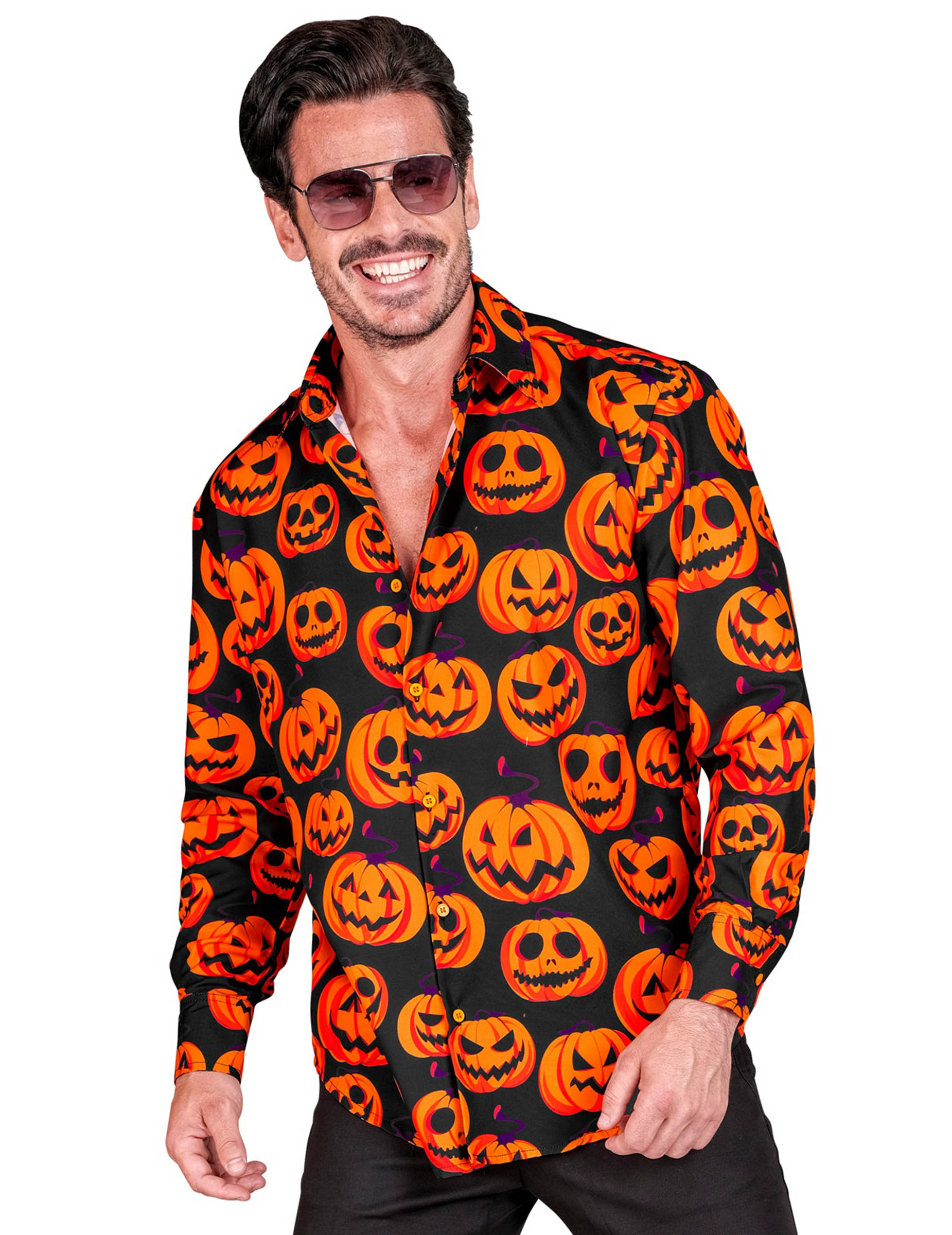 Kürbis Hemd für Herren Halloween Schwarz Orange
