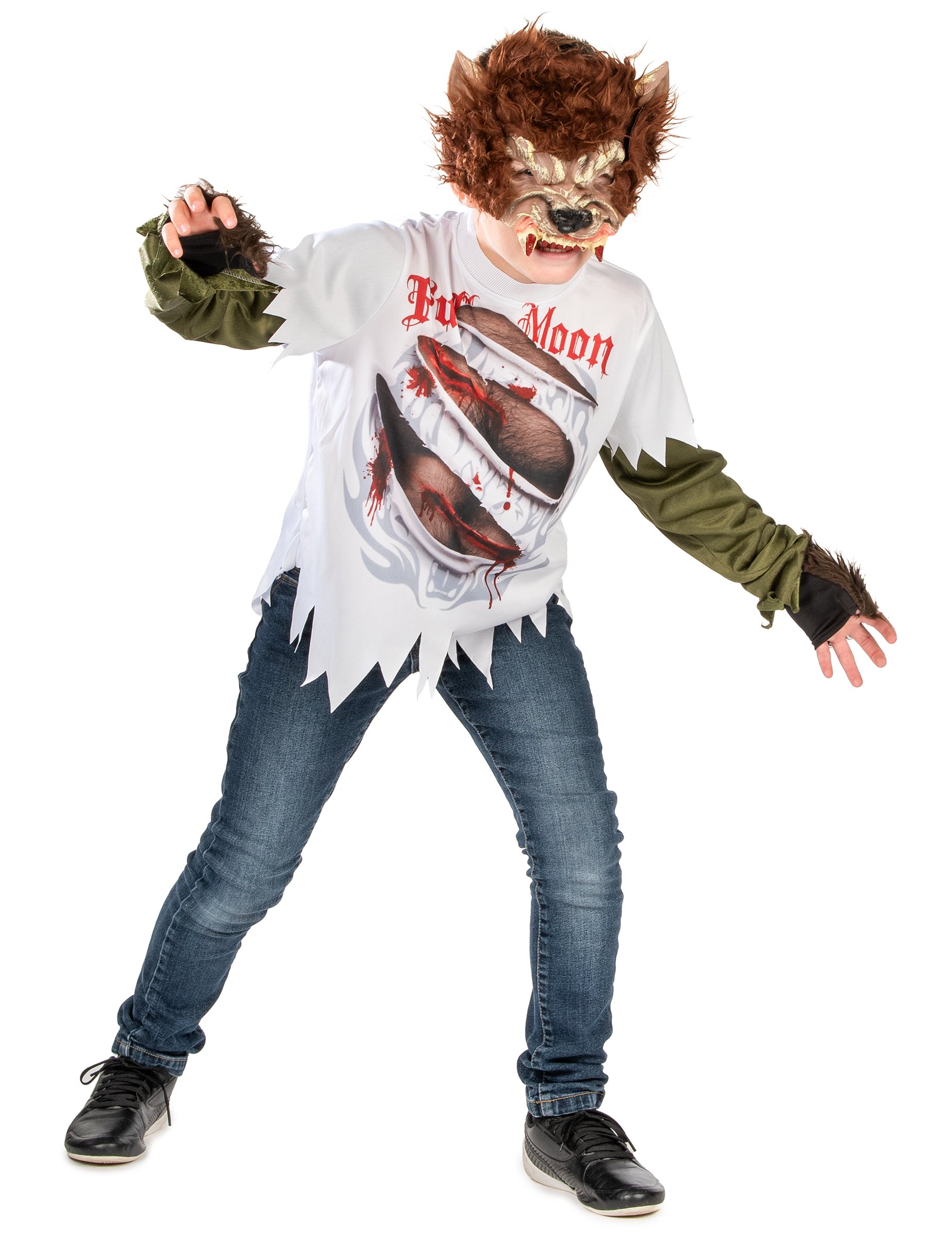 Werwolf-Kostüm für Kinder Halloween-Kostüm weiss-braun