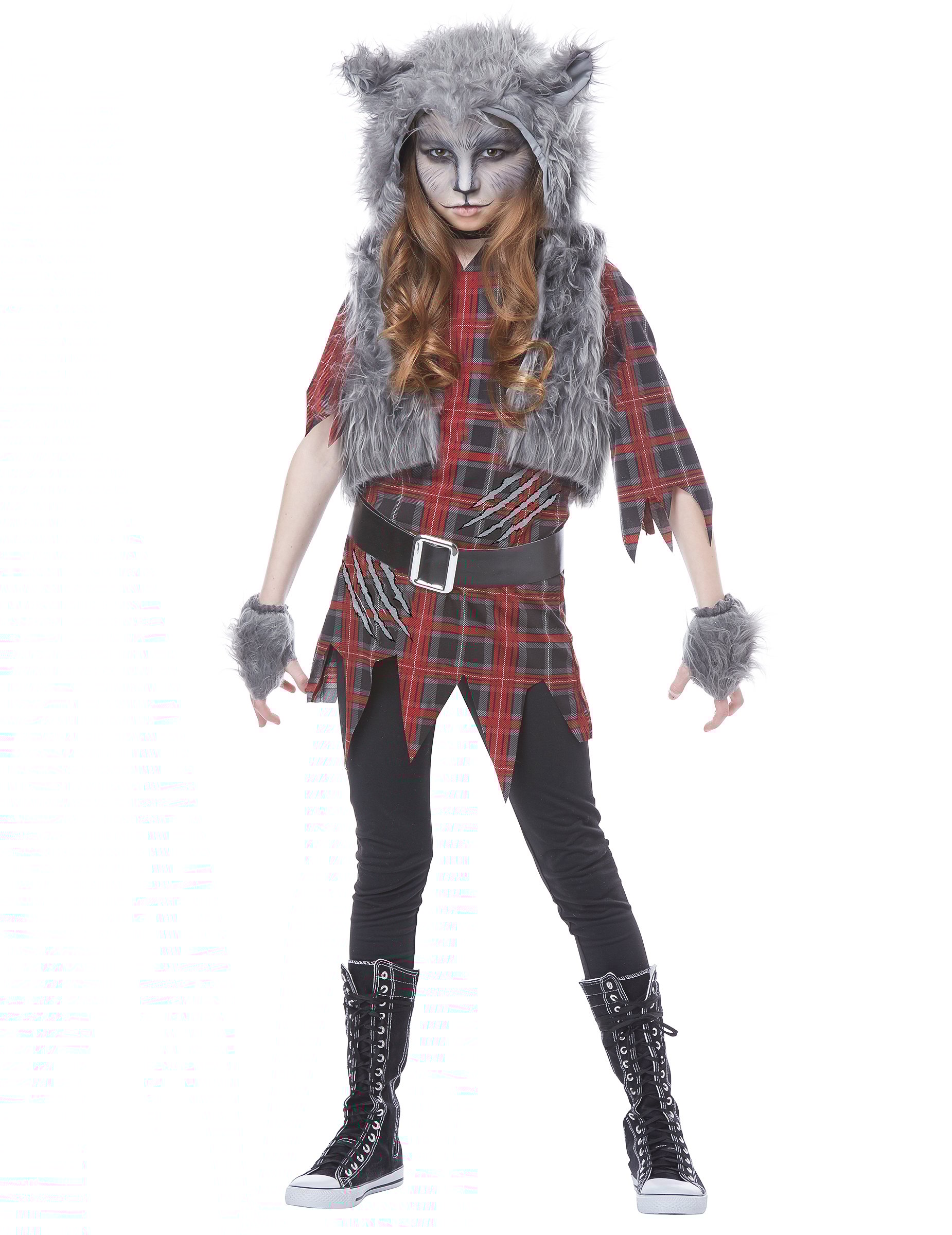 Werwolf-Kostüm für Mädchen Halloween-Kostüm grau-rot