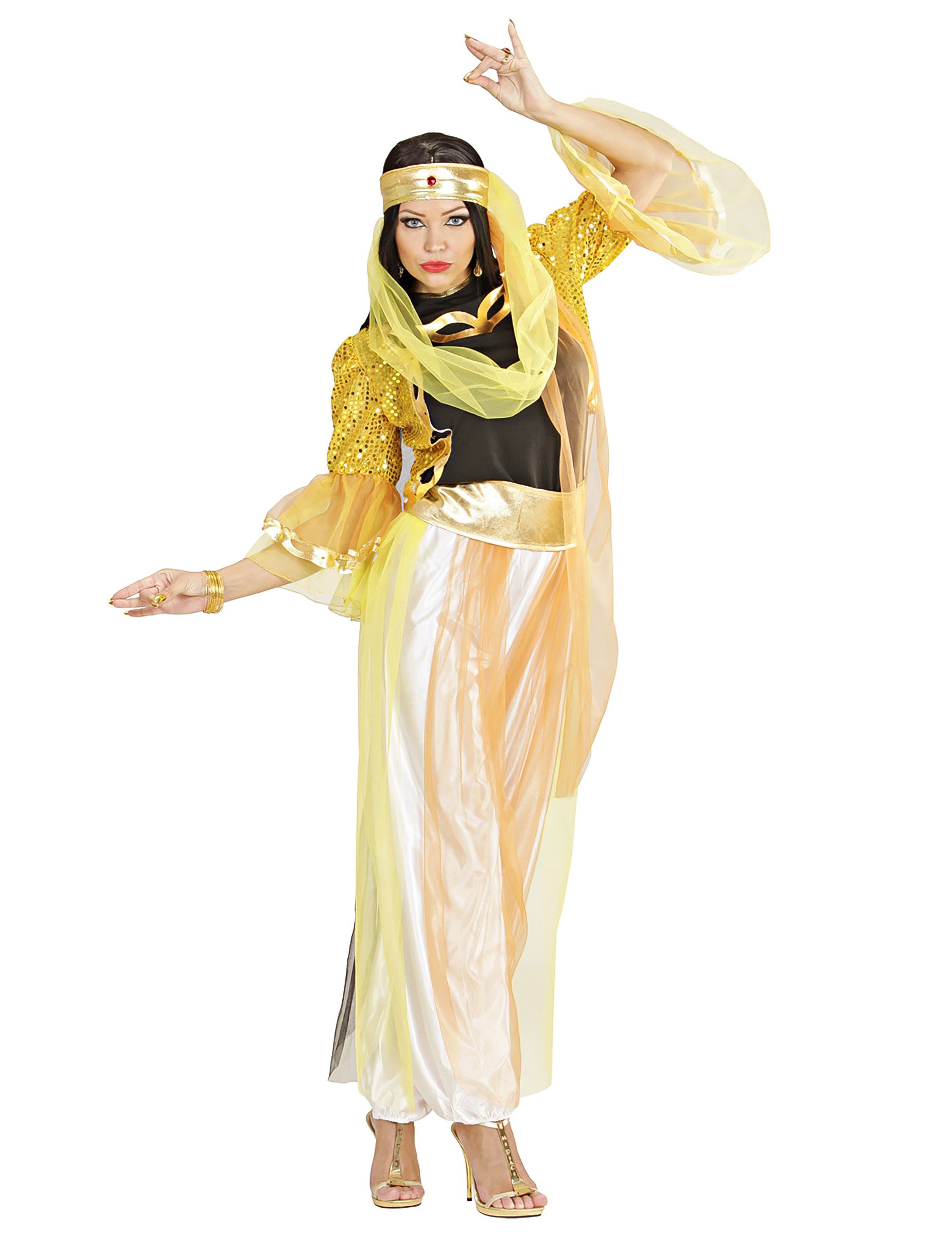 Orientalische Bauchtänzerin Damenkostüm Harem gelb-orange-silber