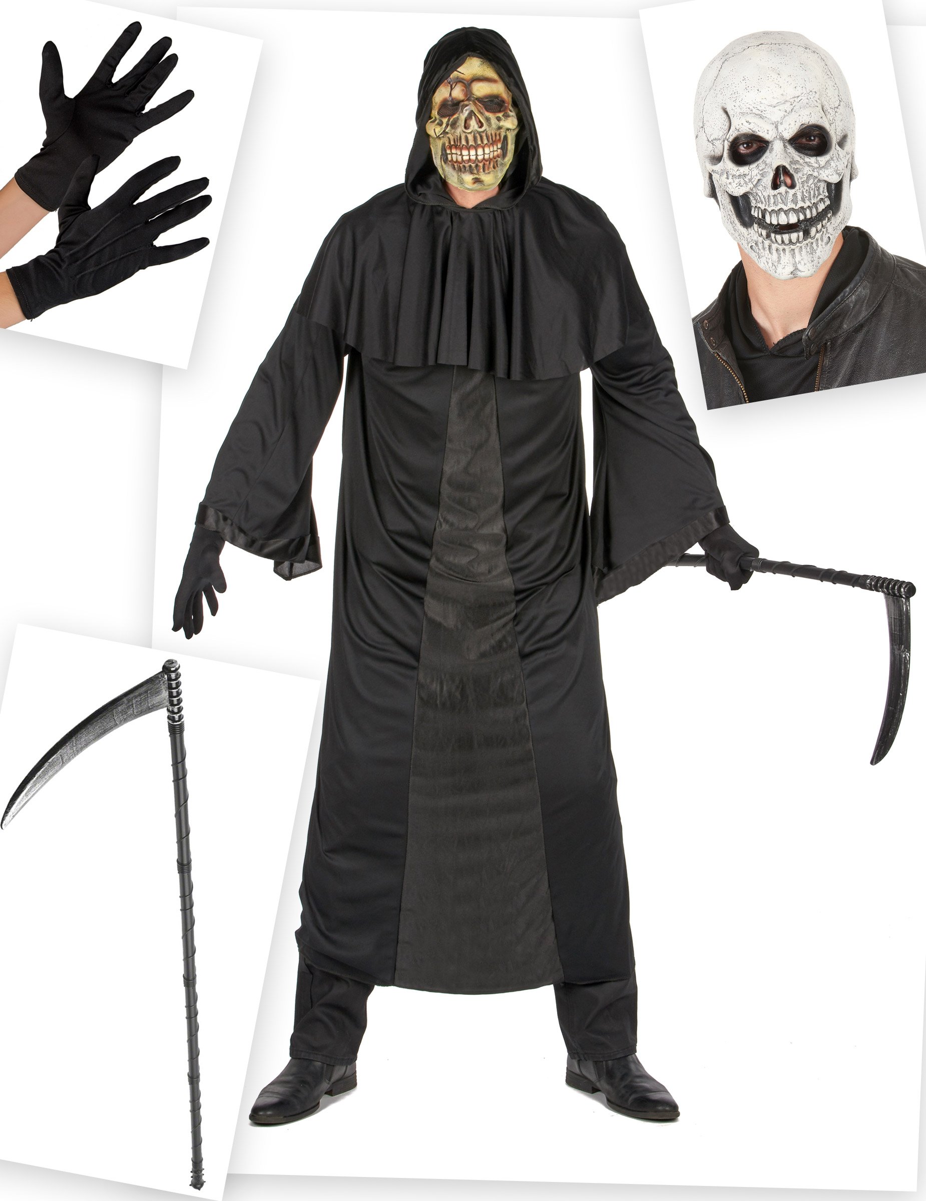 Sensenmann-Kostüm-Set für Herren Halloween 5-teilig schwarz