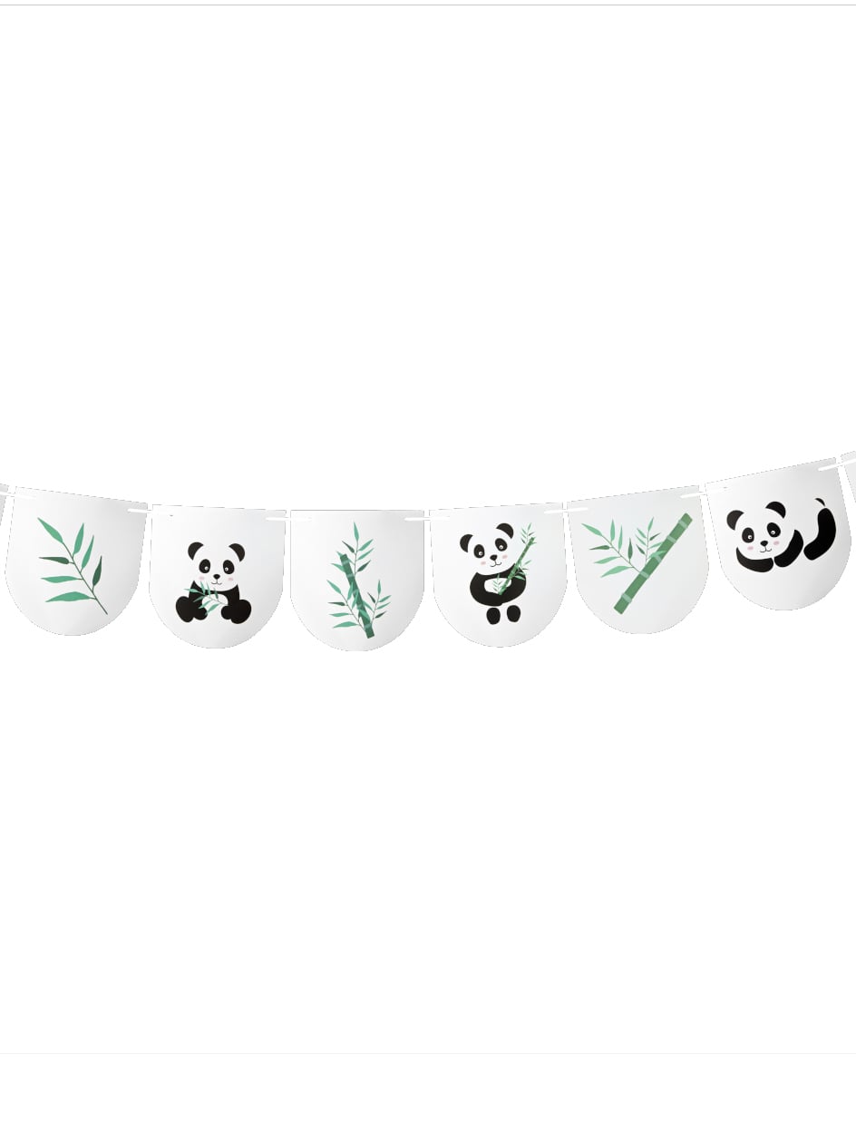 Panda Wimpelkette 3m mit 11 Wimpeln Geburtstag + Bambus